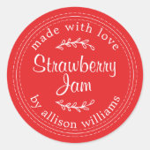 Rustic Homemade Strawberry Jam Red Ronde Sticker (Voorkant)