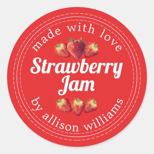 Rustic Homemade Strawberry Jam Red Ronde Sticker (Voorkant)