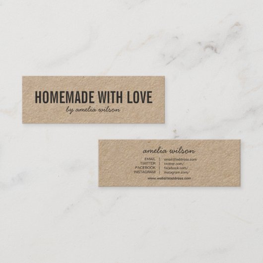 Rustic Homemade with Love Kraft Social Media Mini Visitekaartje (Voorkant / Achterkant)