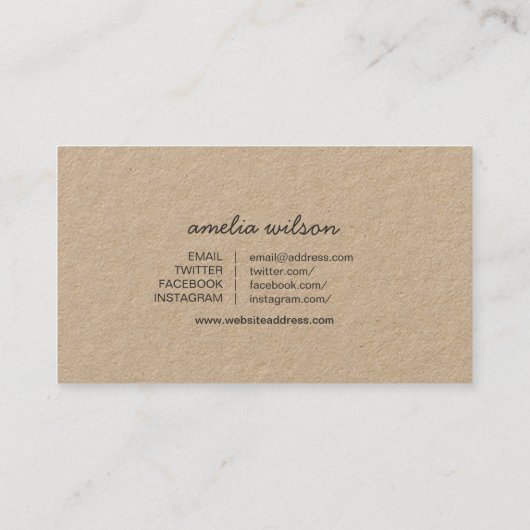 Rustic Homemade With Love Social Media Kraft Visitekaartje (Achterkant)