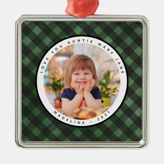 Rustic Homespun Country Photo tante Metal Ornament (Voorkant)