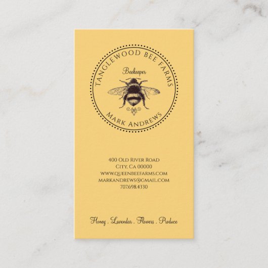 Rustic Honey Bee Beekeeper Apiary Business Card Visitekaartje (Voorkant)