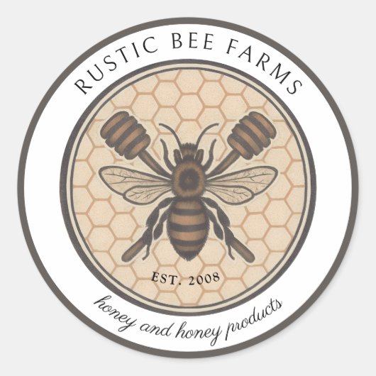 Rustic Honey Bee Beekeeper Apiary Product Ronde Sticker (Voorkant)