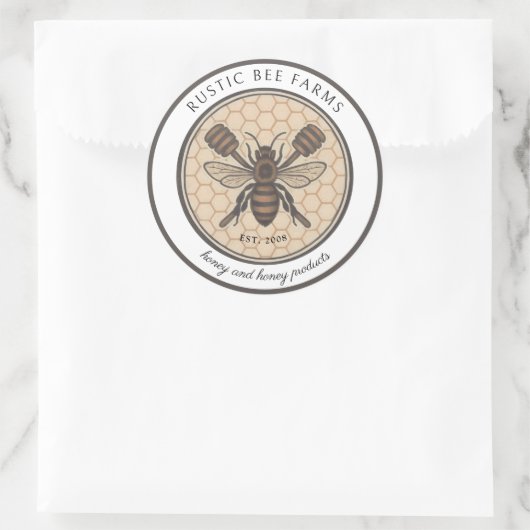 Rustic Honey Bee Beekeeper Apiary Product Ronde Sticker (Tas)