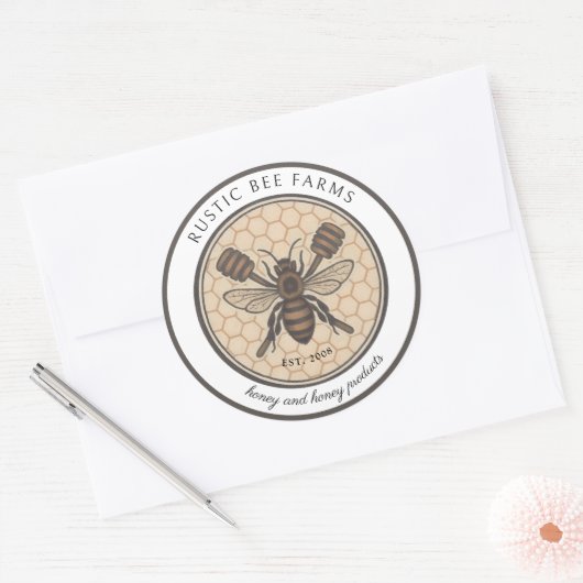 Rustic Honey Bee Beekeeper Apiary Product Ronde Sticker (Envelop)