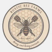 Rustic Honey Bee Beekeeper Apiary Product Ronde Sticker (Voorkant)