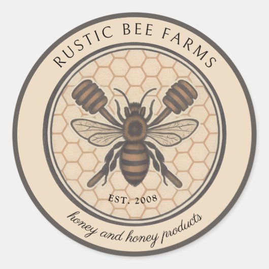 Rustic Honey Bee Beekeeper Apiary Product Ronde Sticker (Voorkant)
