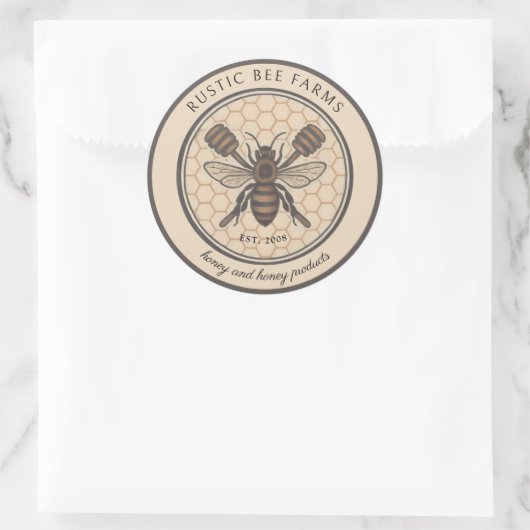 Rustic Honey Bee Beekeeper Apiary Product Ronde Sticker (Tas)