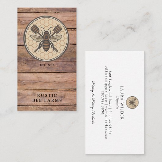 Rustic Honey Bee Beekeeper Apiary Visitekaartje (Voorkant / Achterkant)
