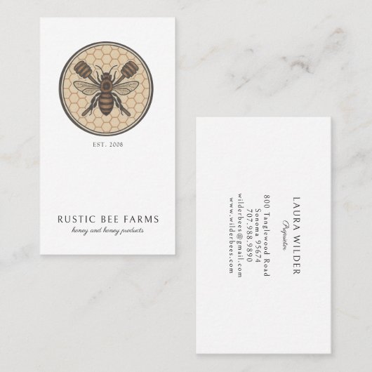 Rustic Honey Bee Beekeeper Apiary Visitekaartje (Voorkant / Achterkant)