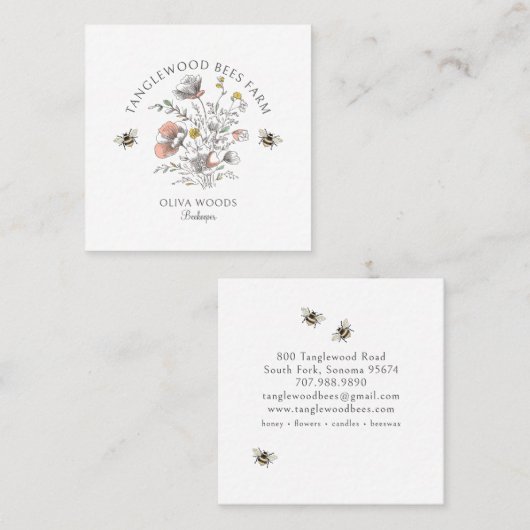 Rustic Honey Bee Florals Apiary Beekeeper Honey Vierkante Visitekaartje (Voorkant / Achterkant)