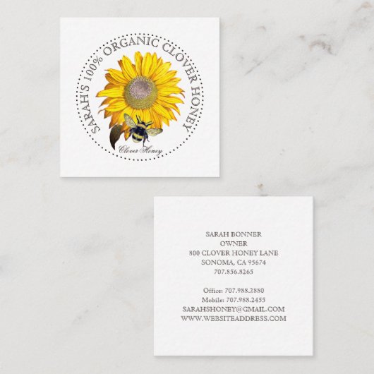Rustic Honey Bee Yellow Dandelion Visitekaartje (Voorkant / Achterkant)