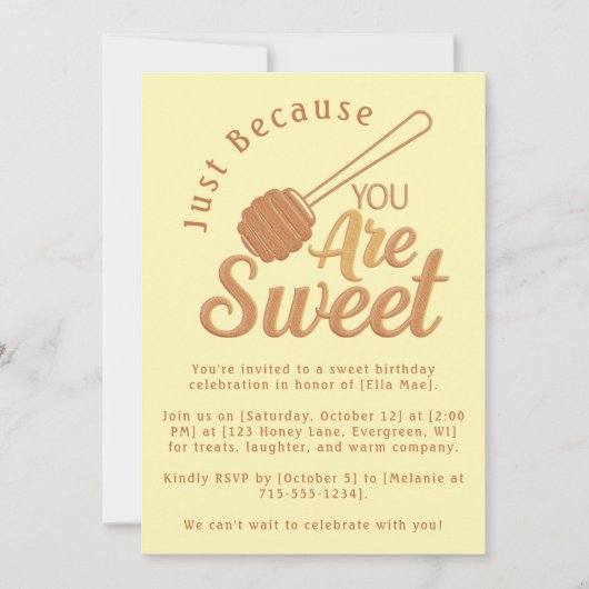 Rustic Honey Bee Yellow Sweet Birthday Invitation Kaart (Voorkant)