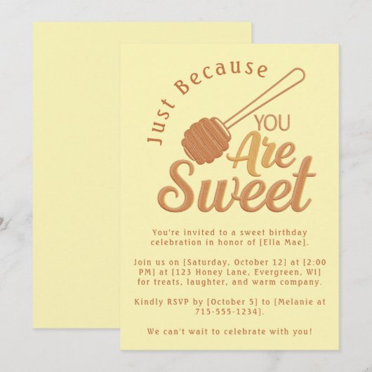 Rustic Honey Bee Yellow Sweet Birthday Invitation Kaart (Voorkant / Achterkant)