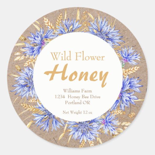 Rustic Honey Jar Apiary Label | Honing van wilde b (Voorkant)