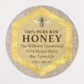 Rustic Honey Jar Label Honey Bee & Apiary Name (Design 2)