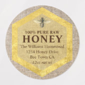 Rustic Honey Jar Label Honey Bee & Apiary Name (Design 1)