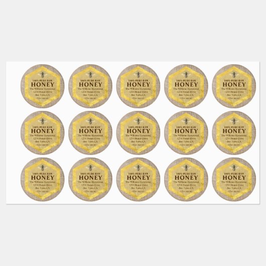 Rustic Honey Jar Label Honey Bee & Apiary Name (Vel)