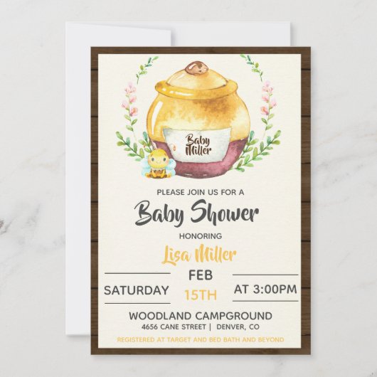 Rustic Honey Pot & Bee Baby shower Kaart (Voorkant)