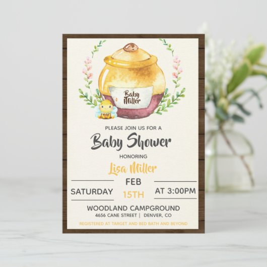 Rustic Honey Pot & Bee Baby shower Kaart (Staand voorkant)