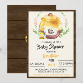 Rustic Honey Pot & Bee Baby shower Kaart
