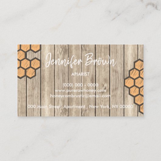 Rustic Honeycomb Pure Raw Honey Apiary Visitekaartje (Achterkant)