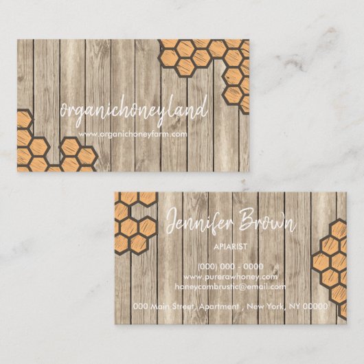 Rustic Honeycomb Pure Raw Honey Apiary Visitekaartje (Voorkant / Achterkant)