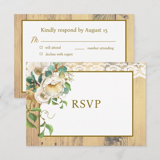 Rustic Honeyed Pine RSVP Kaartje (Voorkant / Achterkant)