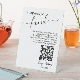 Rustic Honeymoon Fonds QR Wens Reclamebord Met Voetstuk