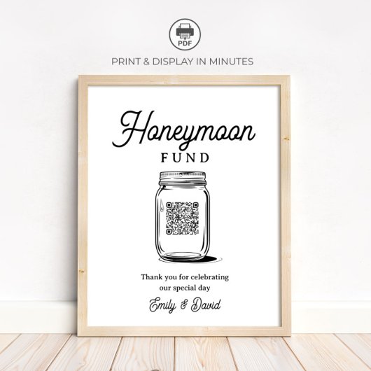 Rustic Honeymoon Fund Jar QR Code Wedding Sign Poster