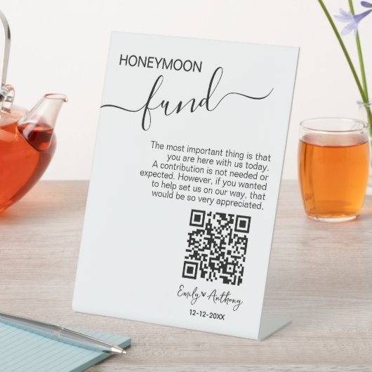 Rustic Honeymoon Fund QR Wishing Reclamebord Met Voetstuk (Insitu)