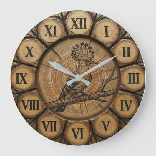 Rustic Hoopoe Bird Wall Clock Grote Klok (Voorkant)