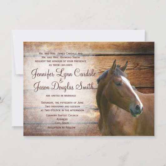 Rustic Horse Barn Wood Wedding Invitations Kaart (Voorkant)