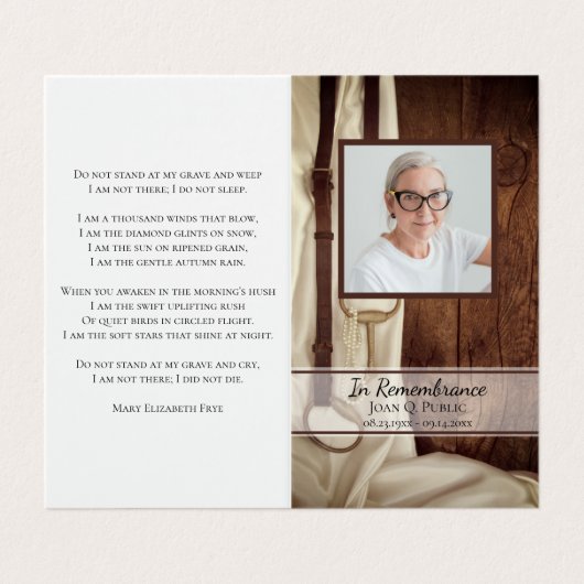 Rustic Horse Bit en Satin begrafenisgebed Visitekaartje (Buitenkant ongevouwen)