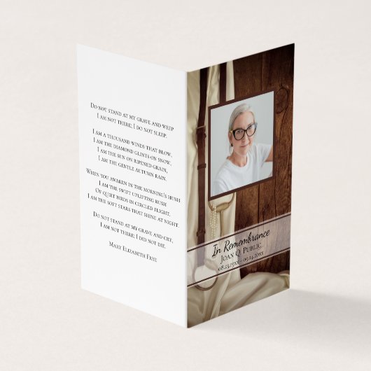 Rustic Horse Bit en Satin begrafenisgebed Visitekaartje (Buitenkant)