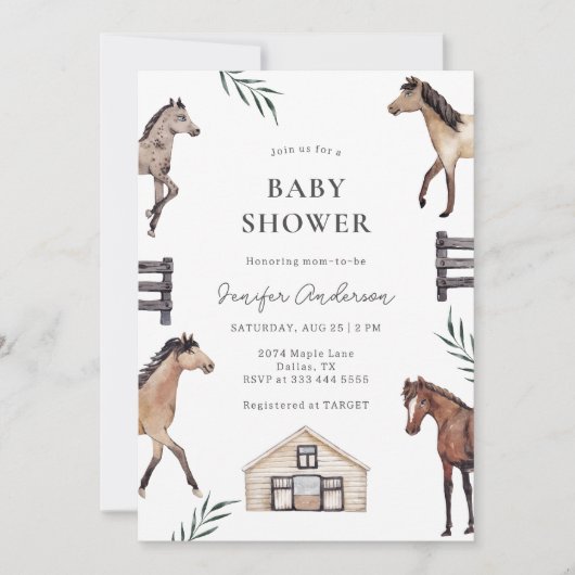 Rustic Horse Boerderij Baby shower Invitation Kaart (Voorkant)