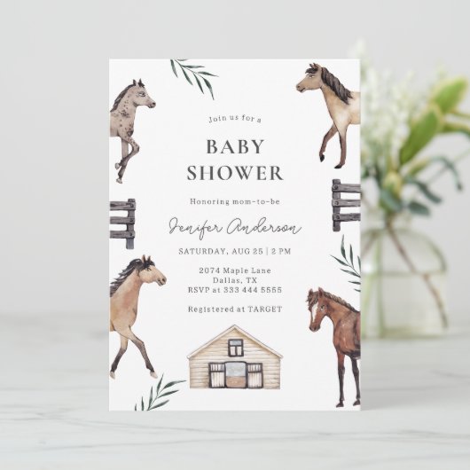 Rustic Horse Boerderij Baby shower Invitation Kaart (Staand voorkant)
