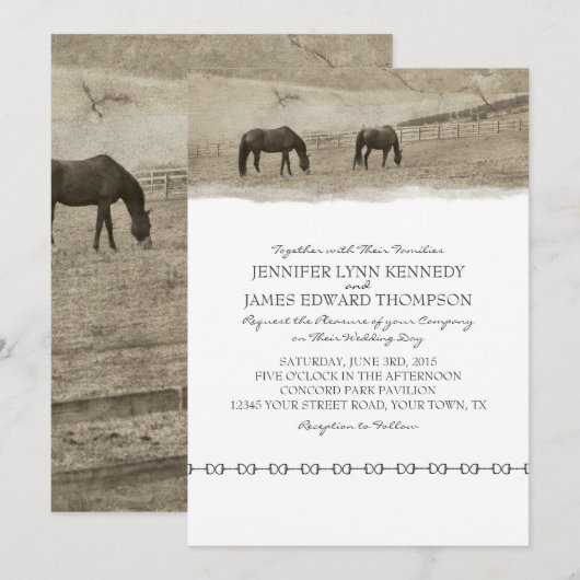 Rustic Horse Boerderij Wedding Kaart (Voorkant / Achterkant)