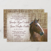 Rustic Horse Burlap print Wedding Invitations Kaart (Voorkant / Achterkant)