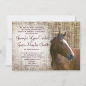 Rustic Horse Burlap print Wedding Invitations Kaart (Voorkant)