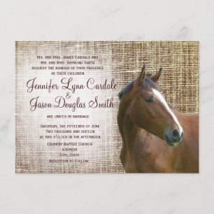 Rustic Horse Burlap print Wedding Invitations Kaart
