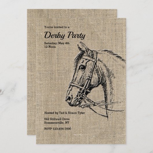 Rustic Horse Derby Party Kaart (Voorkant / Achterkant)