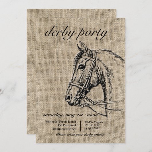 Rustic Horse Derby Party Kaart (Voorkant / Achterkant)