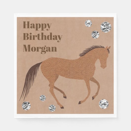 Rustic Horse Faux Leather Pony Verjaardagsfeest Servet (Voorkant)