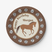 Rustic Horse Faux Leather Silver Concho Verjaardag Papieren Bordje (Voorkant)