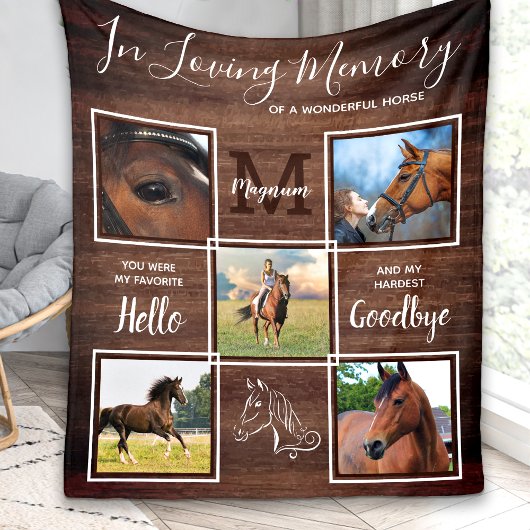 Rustic Horse Memorial Personalized Pet Loss Photo Fleece Deken