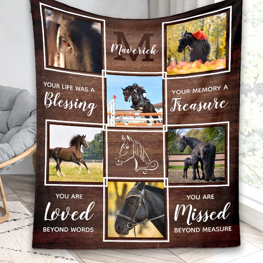 Rustic Horse Memorial Pet Loss Custom 6 Foto Fleece Deken