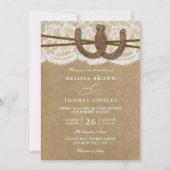 Rustic Horseshoe On Kraft & Lace QR Code Wedding Kaart (Voorkant)
