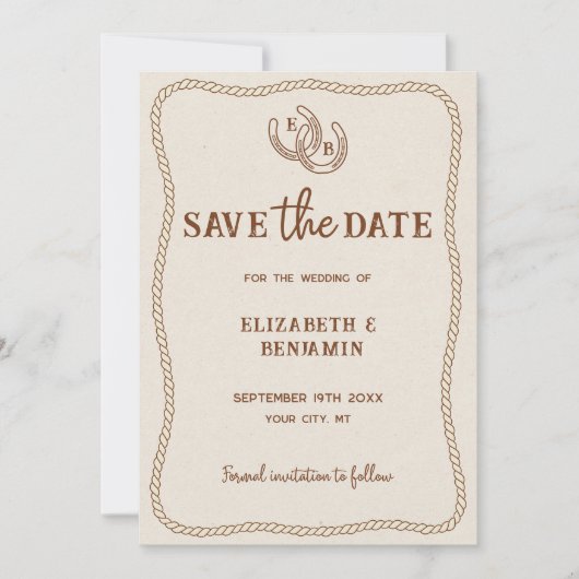 Rustic Horseshoe Western Barn Wedding Photo  Save The Date (Voorkant)