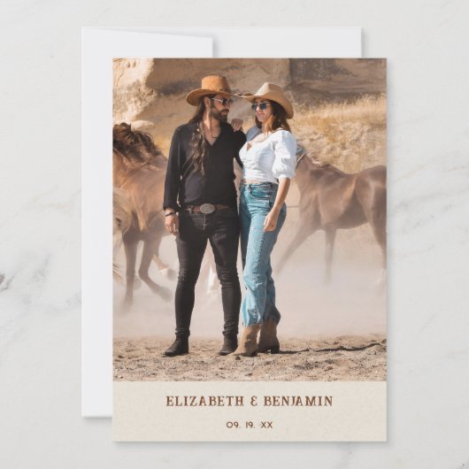 Rustic Horseshoe Western Barn Wedding Photo  Save The Date (Achterkant)